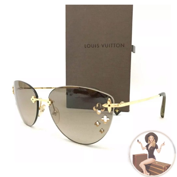 Louis Vuitton Accessories - Louis Vuitton Flower Cut Out Gold Sunglasses: +Box
